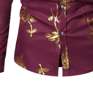 PARKLEES Men's Fashion Premium Quality Golden Rose Floral Embellished Dress Shirt - Divine Inspiration Styles