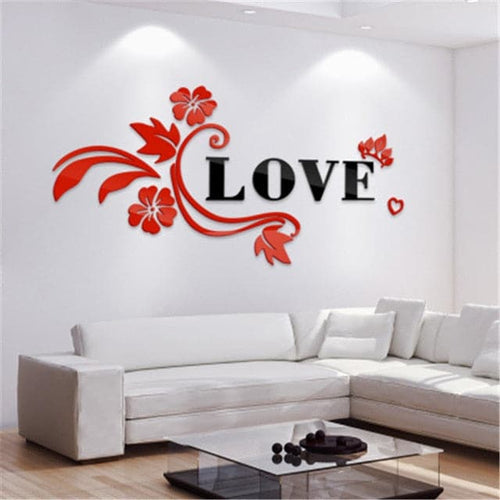 LOVE Flower Design Home Decoration 3D Acrylic Wall Sticker for Home Decor - Divine Inspiration Styles