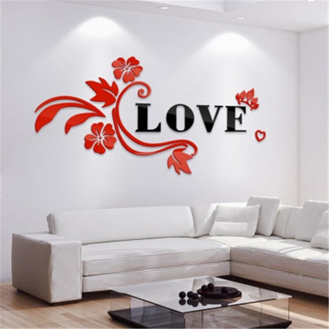LOVE Flower Design Home Decoration 3D Acrylic Wall Sticker for Home Decor - Divine Inspiration Styles