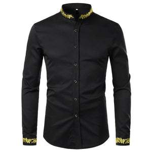PARKLEES Men's Fashion Luxury Golden Vintage Embroidery Design Dress Shirt - Divine Inspiration Styles