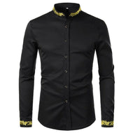 PARKLEES Men's Fashion Luxury Golden Vintage Embroidery Design Dress Shirt - Divine Inspiration Styles