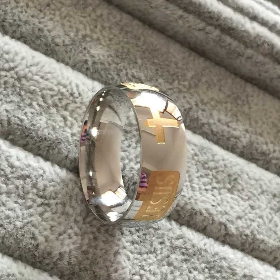 JESUS Cross Prayer Bible Faith Letter Titanium Ring for Men & Women - Divine Inspiration Styles