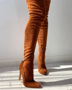 DORA Women's Elegant Fine Fashion Plush Style Velvet Suede Thigh High Dress Boots - Divine Inspiration Styles