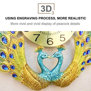 SERENITY Golden Blue Double Peacock Wall Clock Modern Design Creative Art Wall Clock for Home Decorations - Divine Inspiration Styles