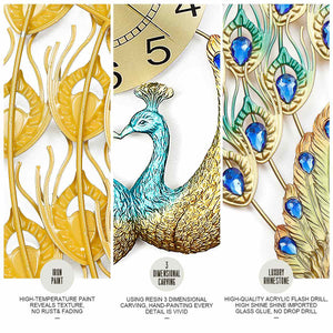 SERENITY Golden Blue Double Peacock Wall Clock Modern Design Creative Art Wall Clock for Home Decorations - Divine Inspiration Styles