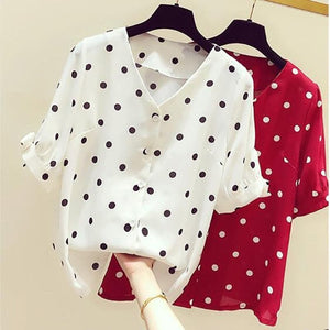 DDJ Women's Fashion Stylish Polka Dots Chiffon Blouse Top - Divine Inspiration Styles