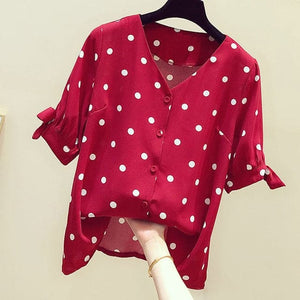 DDJ Women's Fashion Stylish Polka Dots Chiffon Blouse Top - Divine Inspiration Styles