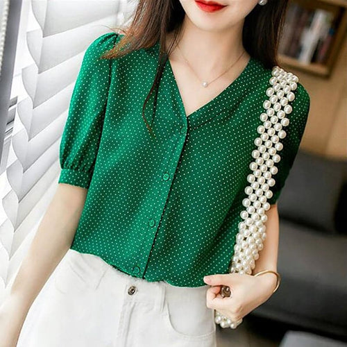 DDJ Women's Fashion Stylish Polka Dots Chiffon Blouse Top - Divine Inspiration Styles