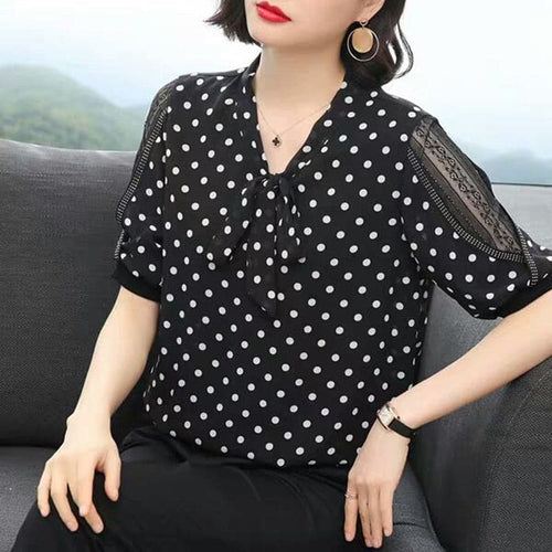 DDJ Women's Fashion Stylish Polka Dots Chiffon Blouse Top - Divine Inspiration Styles