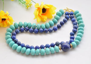 MCTS Women's Elegant Fashion Stylish Genuine Blue Lapis-Lazuli & Turquoise Necklace Jewelry - Divine Inspiration Styles