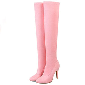 DORA Women's Elegant Fine Fashion Elastic Velvet Suede Thigh High Dress Boots - Divine Inspiration Styles