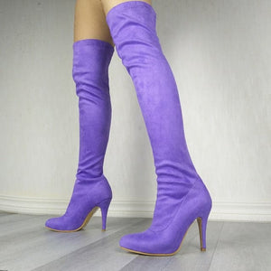 DORA Women's Elegant Fine Fashion Elastic Velvet Suede Thigh High Dress Boots - Divine Inspiration Styles