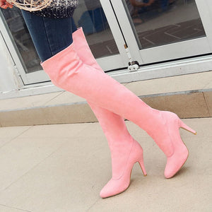 DORA Women's Elegant Fine Fashion Elastic Velvet Suede Thigh High Dress Boots - Divine Inspiration Styles