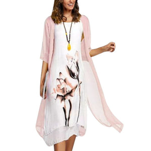 MAYS Women's Fashion Elegant Stylish 2Pcs/Set with Cardigan Vintage Flower Art Print Dress - Divine Inspiration Styles