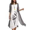 MAYS Women's Fashion Elegant Stylish 2Pcs/Set with Cardigan Vintage Flower Art Print Dress - Divine Inspiration Styles