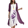 MAYS Women's Fashion Elegant Stylish 2Pcs/Set with Cardigan Vintage Flower Art Print Dress - Divine Inspiration Styles