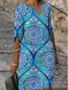 UVRC Design Collection Women's Fashion Elegant Stylish Multi-Color Linen Art Designer Summer Dress - Divine Inspiration Styles