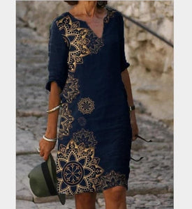 UVRC Women's Fashion Elegant Stylish Multi-Color Linen Art Designer Summer Dress - Divine Inspiration Styles