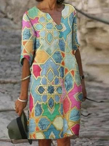 UVRC Women's Fashion Elegant Stylish Multi-Color Linen Art Designer Summer Dress - Divine Inspiration Styles