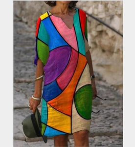 UVRC Women's Fashion Elegant Stylish Multi-Color Linen Art Designer Summer Dress - Divine Inspiration Styles