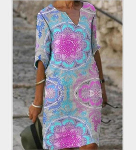 UVRC Women's Fashion Elegant Stylish Multi-Color Linen Art Designer Summer Dress - Divine Inspiration Styles