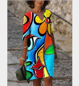 UVRC Women's Fashion Elegant Stylish Multi-Color Linen Art Designer Summer Dress - Divine Inspiration Styles
