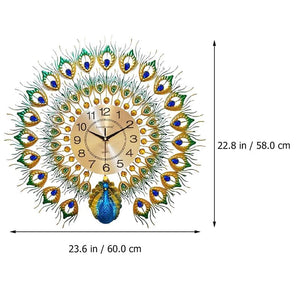 EXQUISITE Golden Blue Green Peacock Wall Clock Modern Design Creative Art for Home or Office Decorations - Divine Inspiration Styles