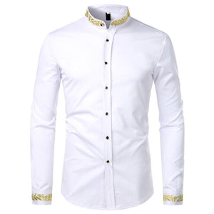 PARKLEES Men's Fashion Luxury Golden Vintage Embroidery Design Dress Shirt - Divine Inspiration Styles