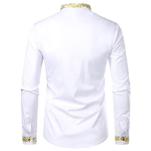 PARKLEES Men's Fashion Luxury Golden Vintage Embroidery Design Dress Shirt - Divine Inspiration Styles