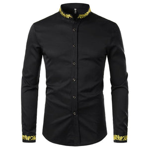 PARKLEES Men's Fashion Luxury Golden Vintage Embroidery Design Dress Shirt - Divine Inspiration Styles