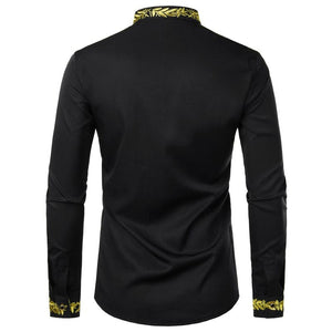 PARKLEES Men's Fashion Luxury Golden Vintage Embroidery Design Dress Shirt - Divine Inspiration Styles