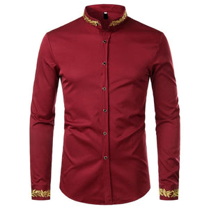 PARKLEES Men's Fashion Luxury Golden Vintage Embroidery Design Dress Shirt - Divine Inspiration Styles