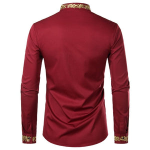 PARKLEES Men's Fashion Luxury Golden Vintage Embroidery Design Dress Shirt - Divine Inspiration Styles