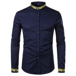 PARKLEES Men's Fashion Luxury Golden Vintage Embroidery Design Dress Shirt - Divine Inspiration Styles