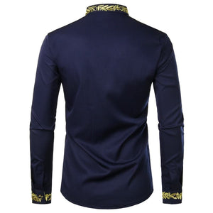 PARKLEES Men's Fashion Luxury Golden Vintage Embroidery Design Dress Shirt - Divine Inspiration Styles