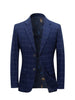 BRADLEY Men's Fashion Premium Quality Navy Blue & Black Plaid Style Blazer Suit Jacket - Divine Inspiration Styles