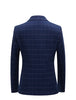 BRADLEY Men's Fashion Premium Quality Navy Blue & Black Plaid Style Blazer Suit Jacket - Divine Inspiration Styles