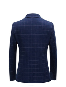 BRADLEY Men's Fashion Premium Quality Navy Blue & Black Plaid Style Blazer Suit Jacket - Divine Inspiration Styles