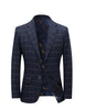 BRADLEY Men's Fashion Premium Quality Navy Blue & Black Plaid Style Blazer Suit Jacket - Divine Inspiration Styles