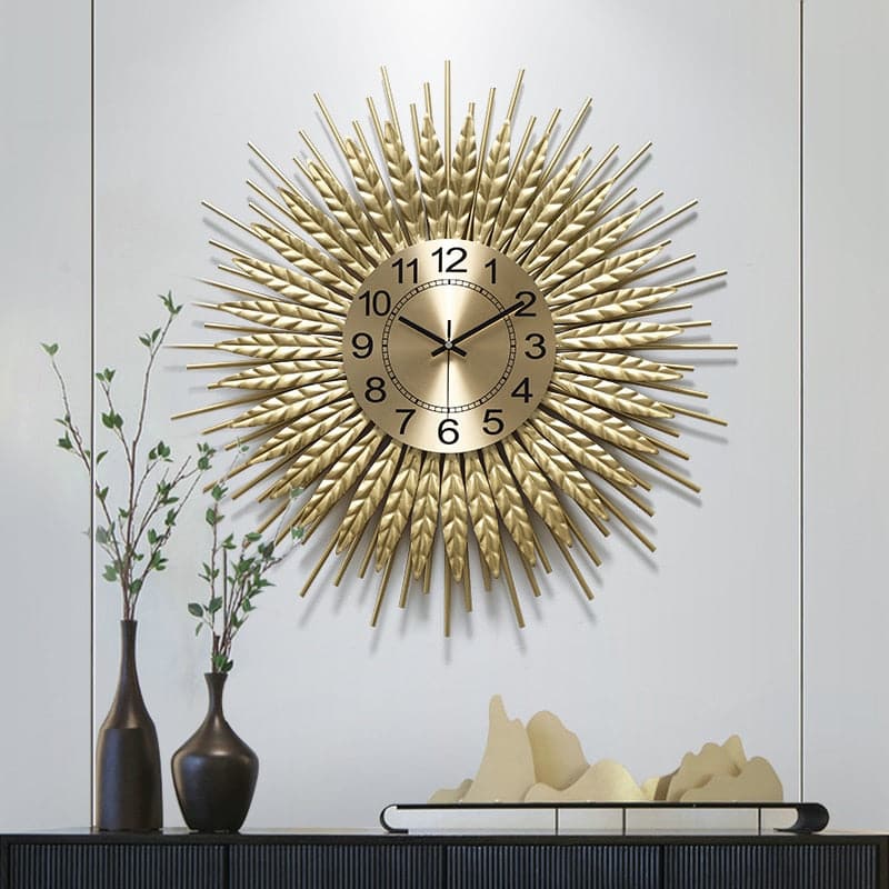 WHEATHARVEST Vintage Golden Floral Star Creative Art Modern Design Wall Clock for Home or Office Decorations - Divine Inspiration Styles