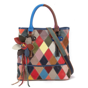 LEA Design Women's Fashion Genuine Leather Patchwork Geometric Design Handbag - Divine Inspiration Styles