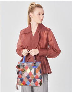 LEA Design Women's Fashion Genuine Leather Patchwork Geometric Design Handbag - Divine Inspiration Styles