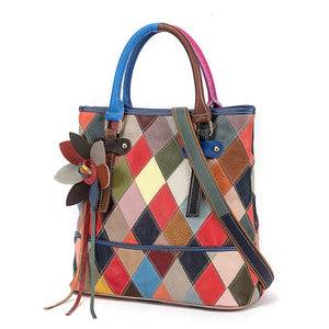 LEA Design Women's Fashion Genuine Leather Patchwork Geometric Design Handbag - Divine Inspiration Styles