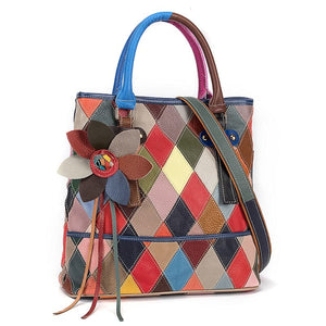 LEA Design Women's Fashion Genuine Leather Patchwork Geometric Design Handbag - Divine Inspiration Styles