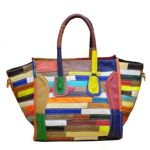LEA Design Women's Fashion Genuine Leather Stylish Multi-Color Stripes Handbag - Divine Inspiration Styles