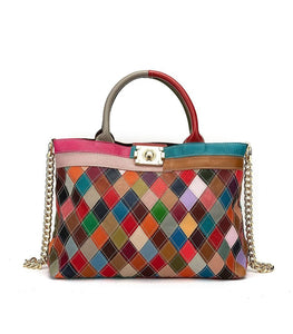 LEA Design Women's Fashion Genuine Leather Patchwork Design Shoulder Handbag - Divine Inspiration Styles