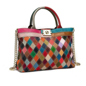 LEA Design Women's Fashion Genuine Leather Patchwork Design Shoulder Handbag - Divine Inspiration Styles