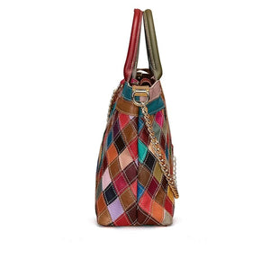 LEA Design Women's Fashion Genuine Leather Patchwork Design Shoulder Handbag - Divine Inspiration Styles