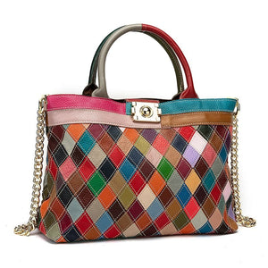LEA Design Women's Fashion Genuine Leather Patchwork Design Shoulder Handbag - Divine Inspiration Styles