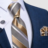 DBG VIP Design Collection Men's Fashion Golden Yellow 100% Premium Quality Silk Tie Set with Ring & Handkerchief - Divine Inspiration Styles